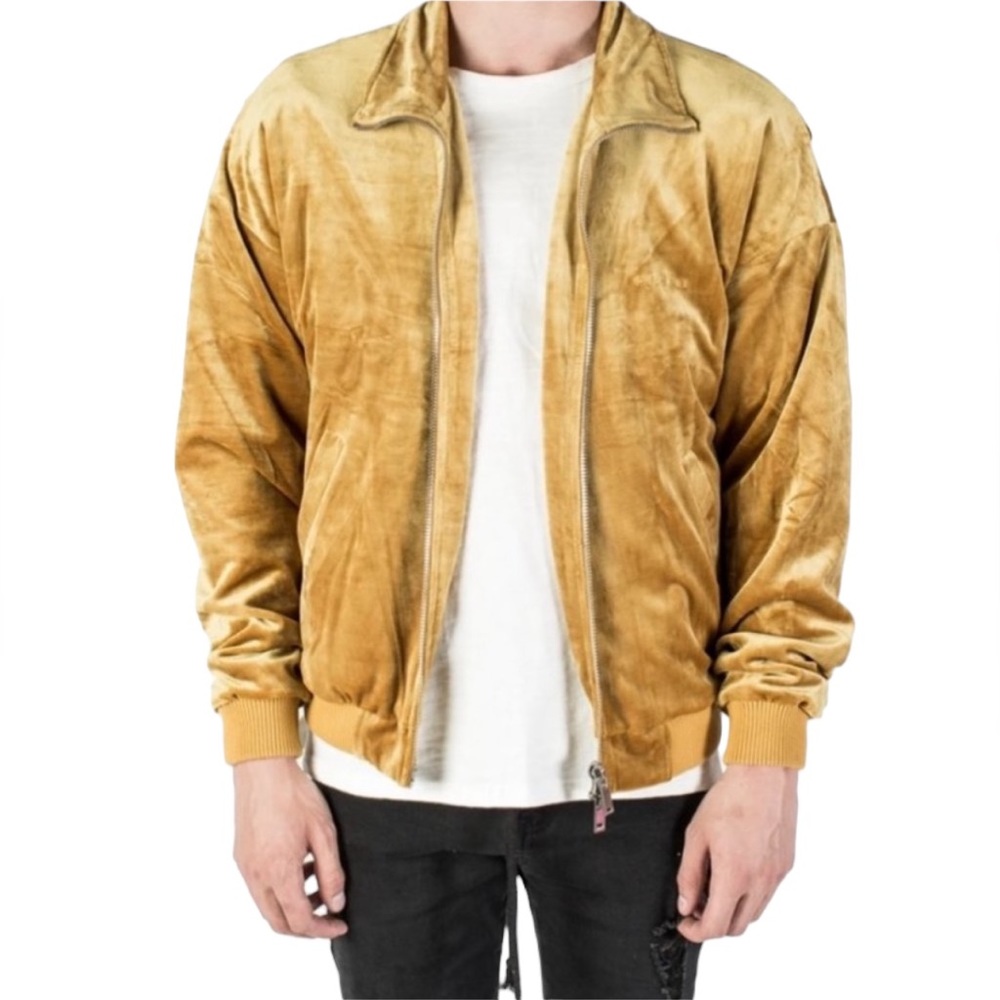 NWT Mechali Men's Mustard Yellow Velour Jacket Size Large